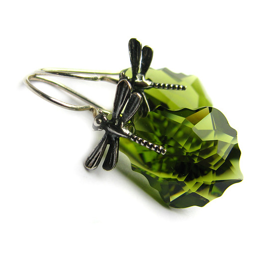 Kolczyki z ważkami Irazu - kryształ Swarovski Olivine Marisella