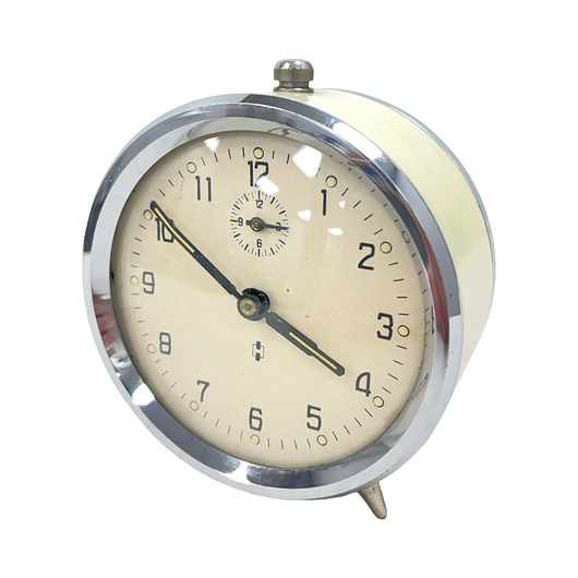 zegary Vintage budzik mechaniczny Haller, Niemcy z lat 60. kremowy, działający