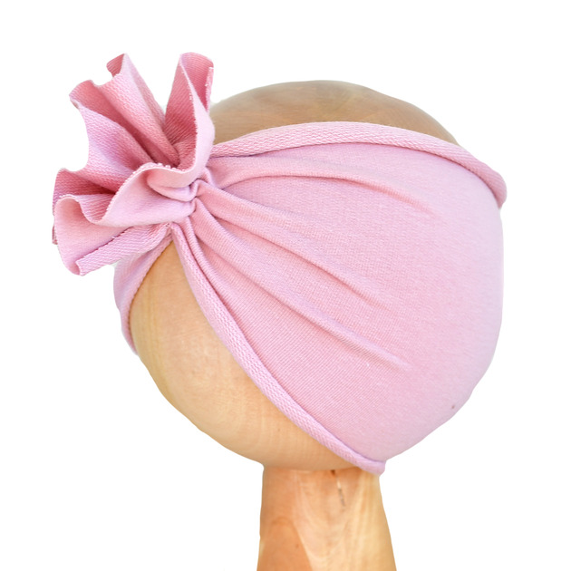 czapki dziecięce Opaska bawełniana niemowlęca SZEROKA turban brudny róż