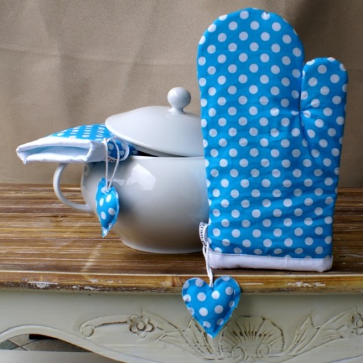 Rękawice kuchenne NIEBIESKIE GROCHY kigran