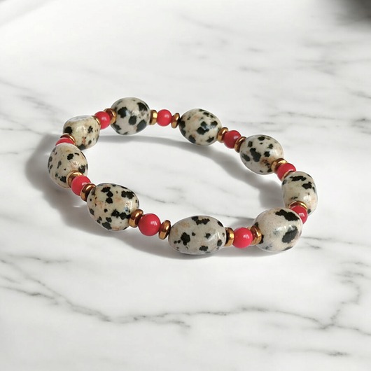 bransoletki z kamieni naturalnych Bransoletka : INDIA : koral, jaspis, hematyt : na gumce