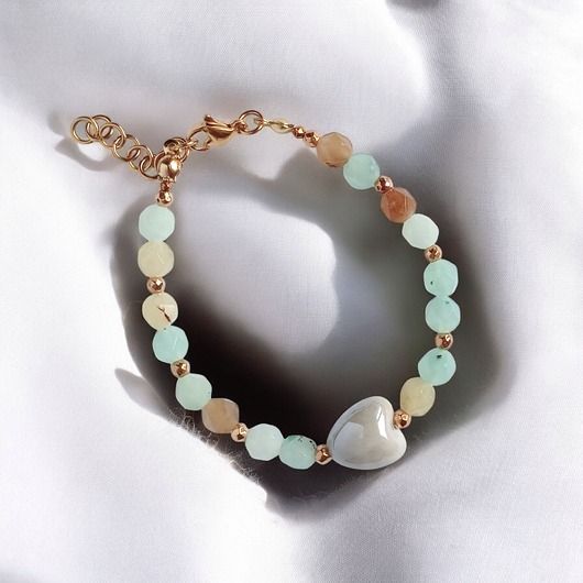 bransoletki z kamieni naturalnych Bransoletka : SPRING collection: JADEIT i ceramiczne serduszko