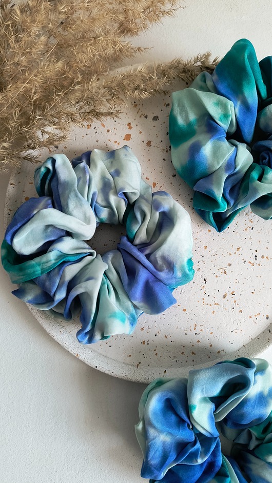 gumki do włosów Scrunchie Jedwabna Lazur