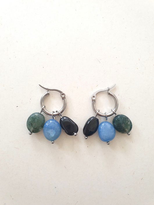 kolczyki z kamieniami Kolczyki TRIO onyks, agat mszysty, awenturyn niebieski