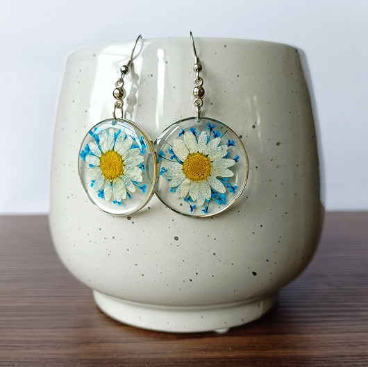 kolczyki z żywicy MAGIA ŻYWICY - kolczyki niebieska MARGARETKA