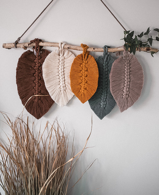 makramy Makrama Liście Piórka