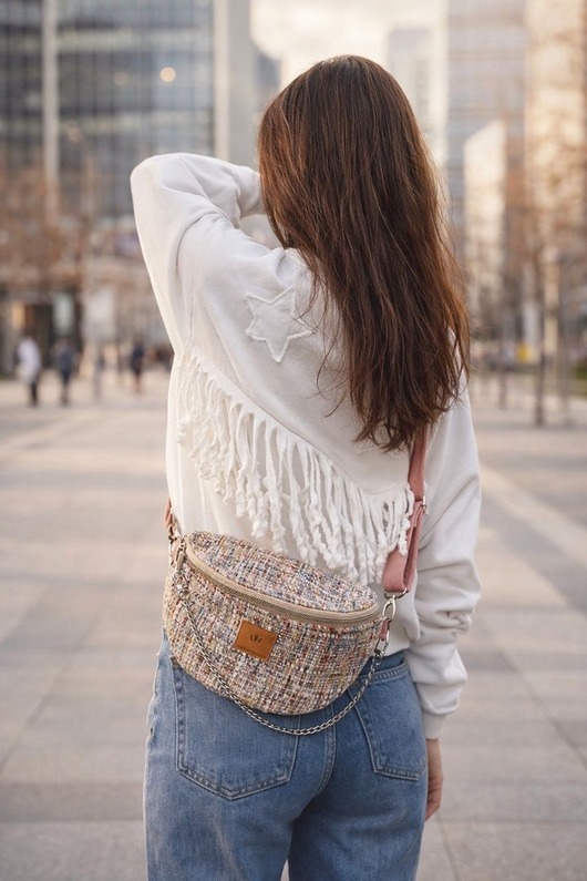 saszetka nerka Torebko nerka z kolorowej grubej plecionki