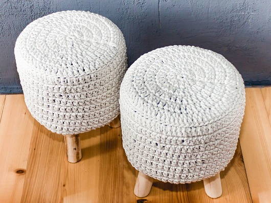 STOŁEK PUF SCANDI ze sznurka bawełnianego Rabarbar Handmade