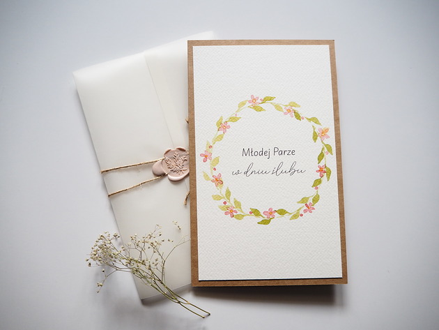 kartki scrapbooking Duża Kartka na ślub Różowy wianek