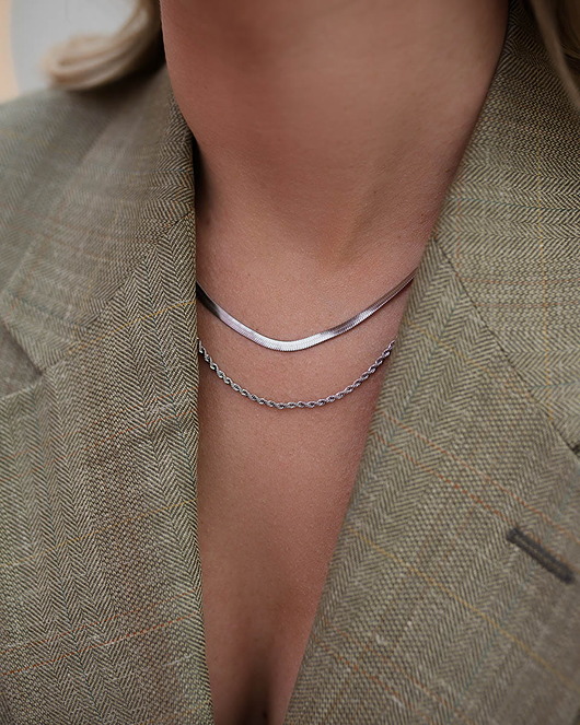 bransoletki - inne Srebrny podwójny naszyjnik ze stali chirurgicznej premium Paraiso Marina