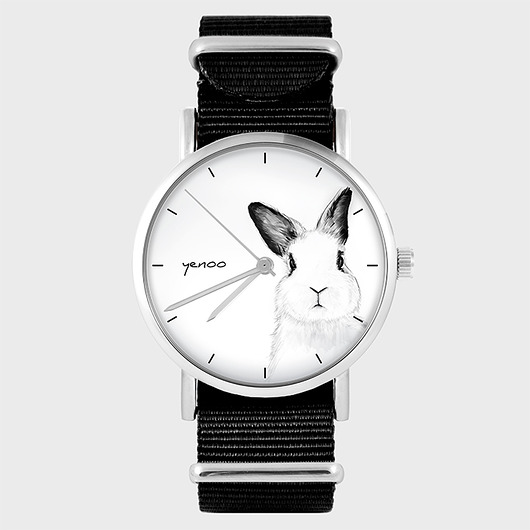zegarki damskie Zegarek yenoo - Królik - czarny, nato