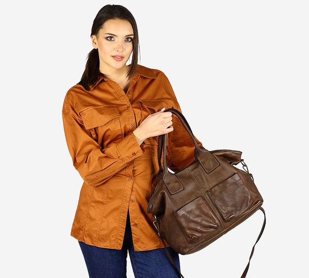 torby na ramię Torebka skórzana shopper bag - MARCO MAZZINI czekoladowy brąz
