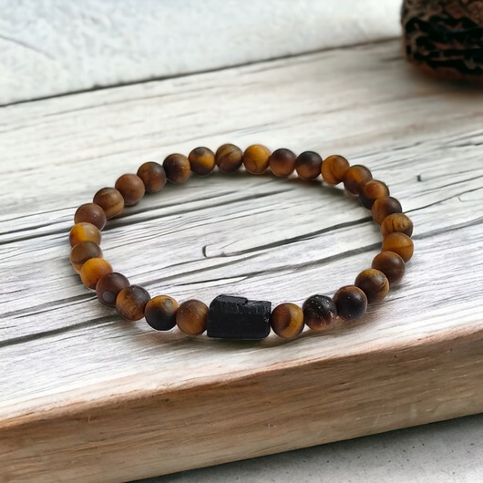 bransoletki z kamieni naturalnych Damska : tygrysie oko & turmalin : ochronne bransoletki
