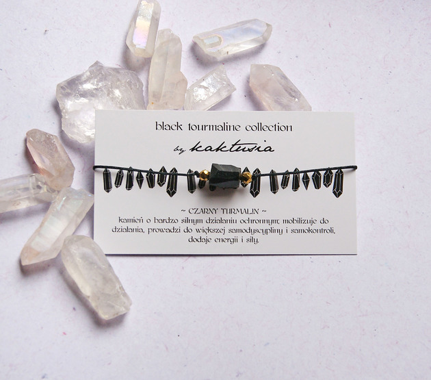 bransoletki z kamieni naturalnych Ochronna bransoletka - czarny turmalin : czarny sznurek