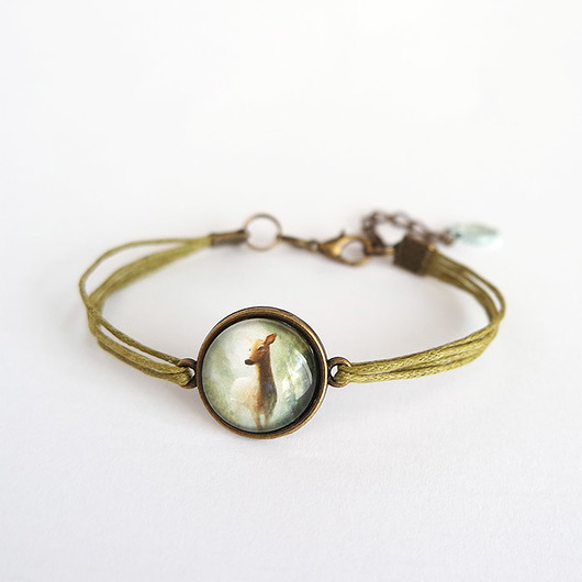 bransoletki ze szkła Bransoletka - Sarna - khaki, sznurki