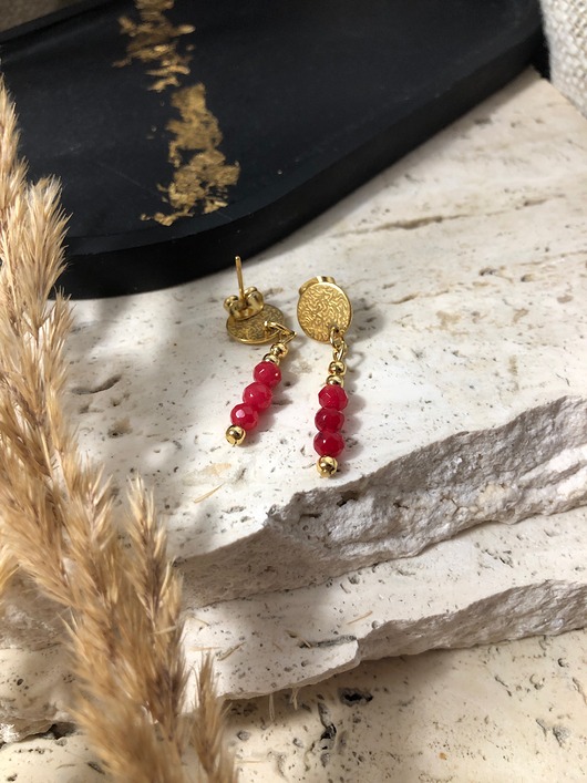 kolczyki z kamieniami Kolczyki jadeit czerwony