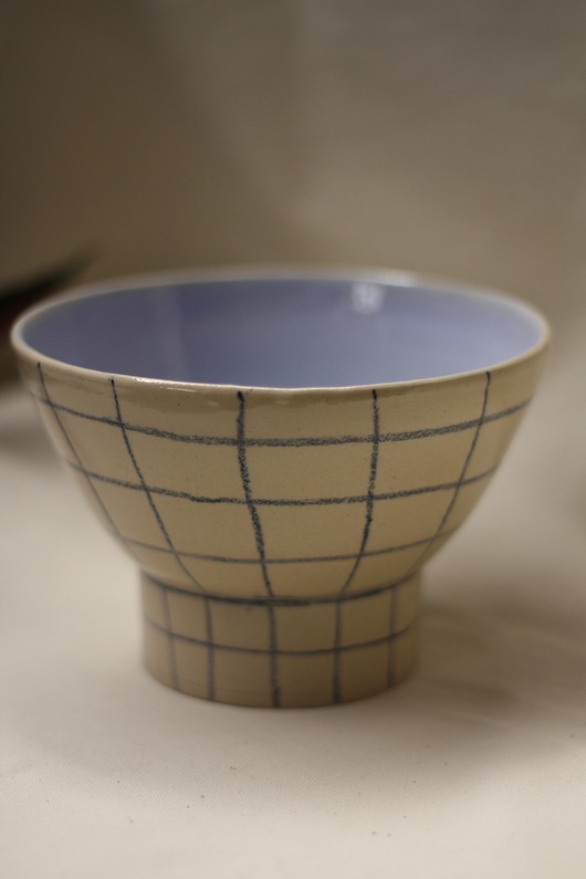 talerze, miski Ceramiczna miska w kratkę ręcznie robiona