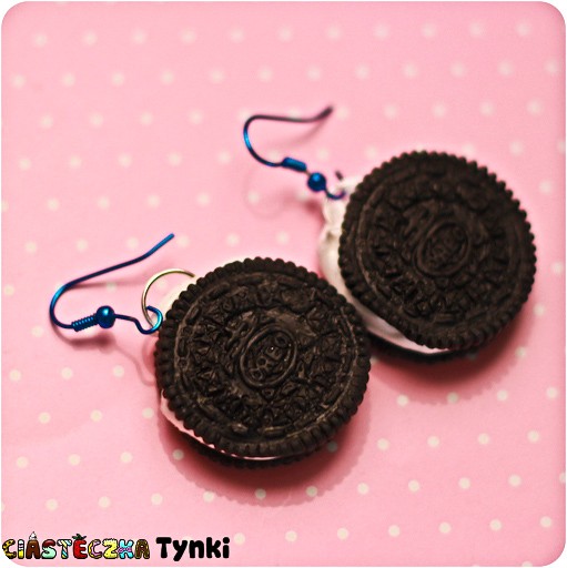 kolczyki oreo (z niebieskimi biglami) ciasteczkatynki