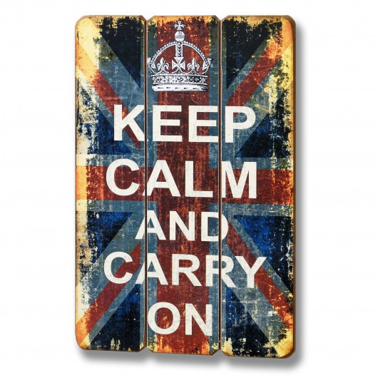 Keep Calm & Carry On - drewniana tablica z napis almadecasa