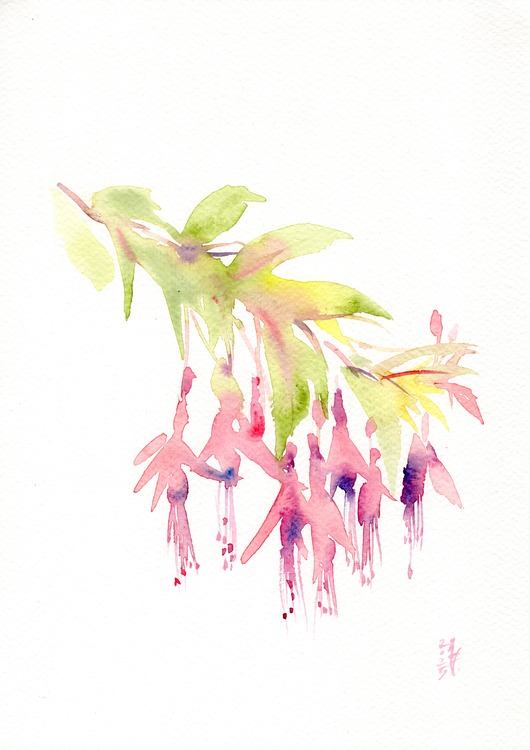 obrazy Oryginalna akwarela. Fuksja