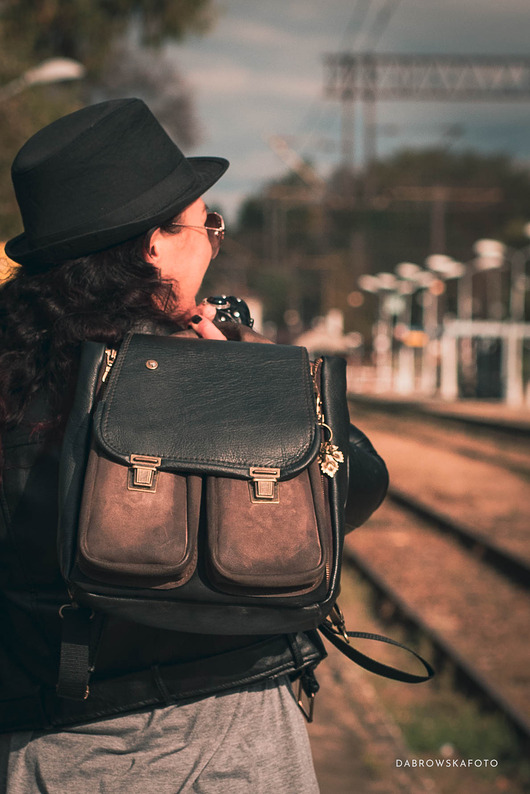 plecaki VANDA L. skórzany plecak postarzana skóra naturalna zamsz CZARNA BRĄZ