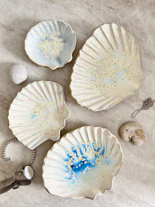 Podstawki pod kadzidełka Ceramiczna muszla  L - talerzyk na biżuterię