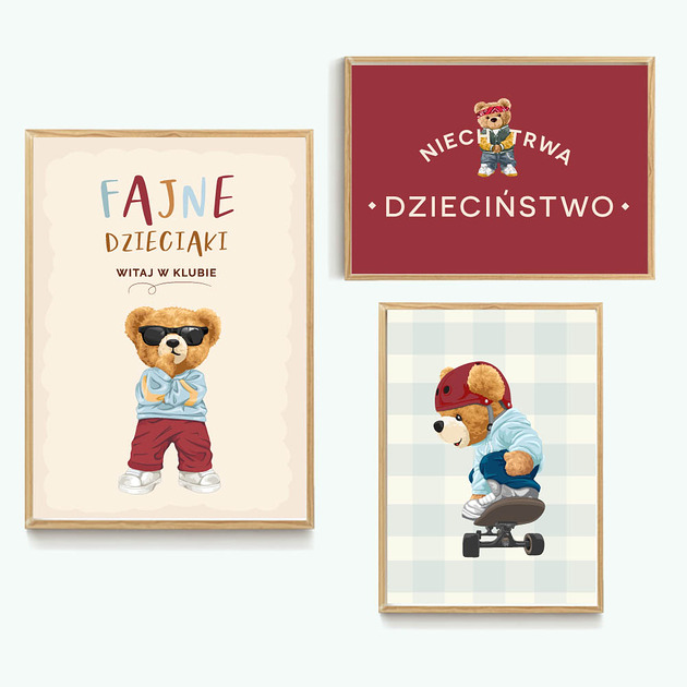 obrazy i plakaty do pokoju dziecięcego Fajne dzieciaki - misie - zestaw plakatów kolorowych