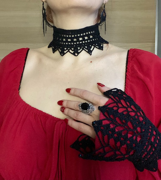 rękawiczki damskie Koronkowe rękawki/mitenki gotyckie czarne Unisex