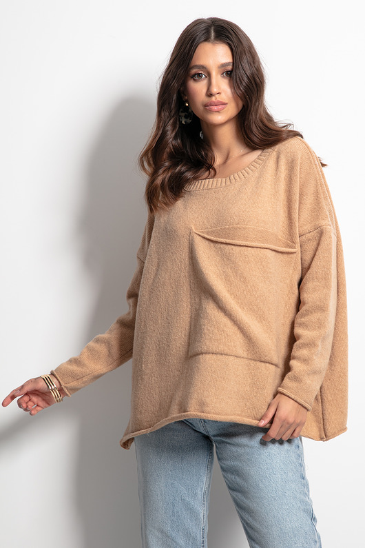 Wełniany sweter F1056 carmel FOBYA