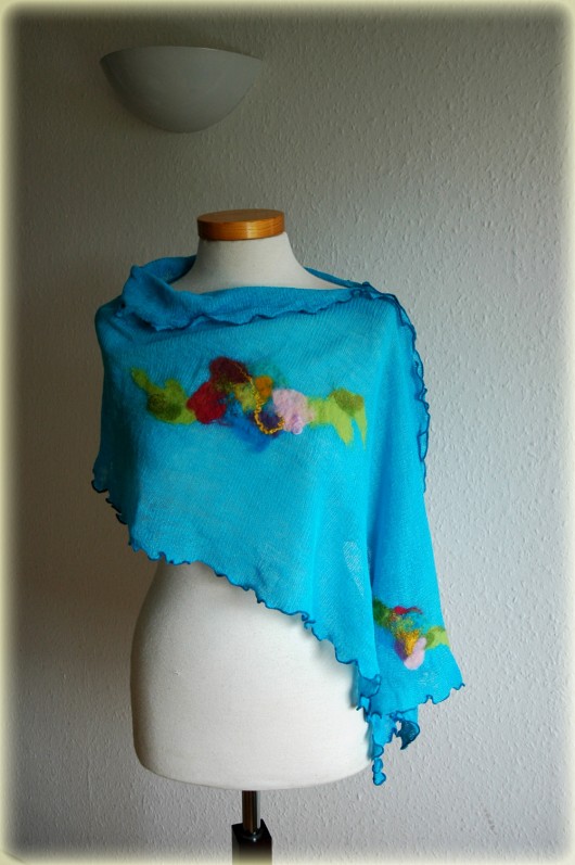  Turquoise delikate poncho malowane lnem