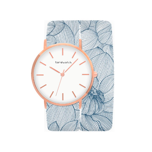 zegarki damskie Zegarek damski wiązany - Floral drawing - Tarcza Różowe złoto