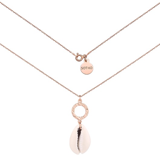 złote naszyjniki Naszyjnik z różowego złota z chropowatym kółeczkiem i dużą muszelką