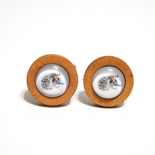 spinki do mankietów Jeżyk - drewniane spinki do mankietów