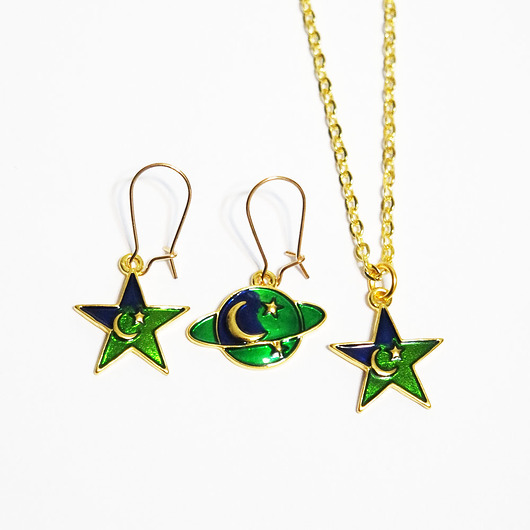 komplet biżuterii Komplet - Kosmiczny - kolczyki i naszyjnik