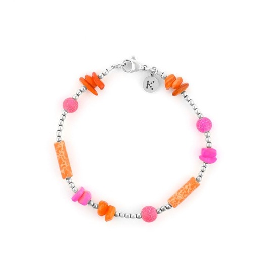 bransoletki z kamieni naturalnych Bransoletka Pink & Orange - -srebrne hematyty - Srebrna stal szlachetna