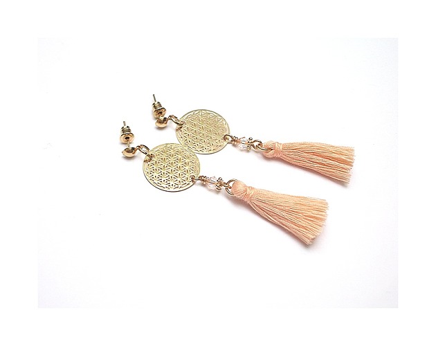 Kolczyki chwosty BOHO - rose gold rosette /peach/  KiKa pracownia