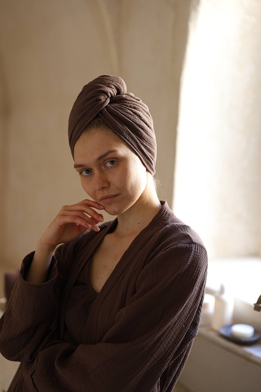 dodatki - łazienka - różne Muślinowy turban na włosy czekoladowy brąz