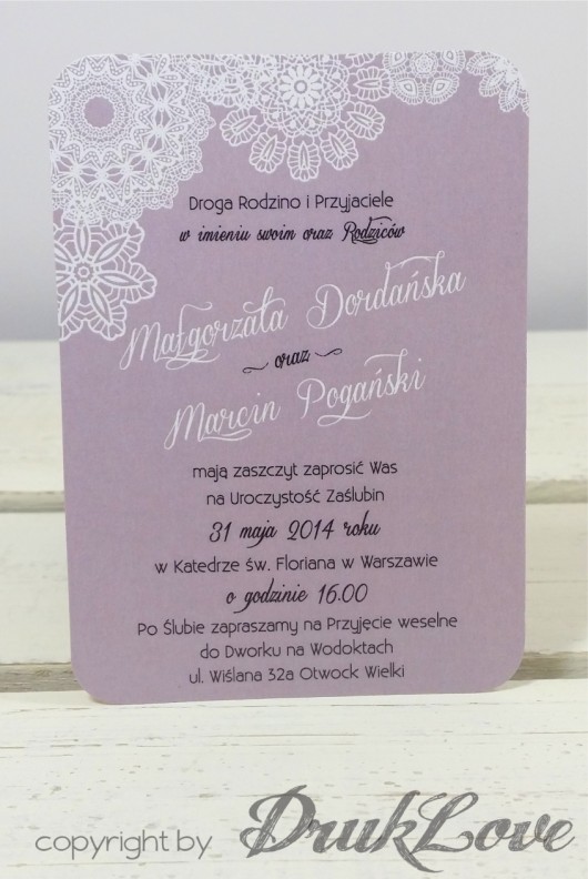 Zaproszenie ślubne KORONKI 115x160mm DrukLove