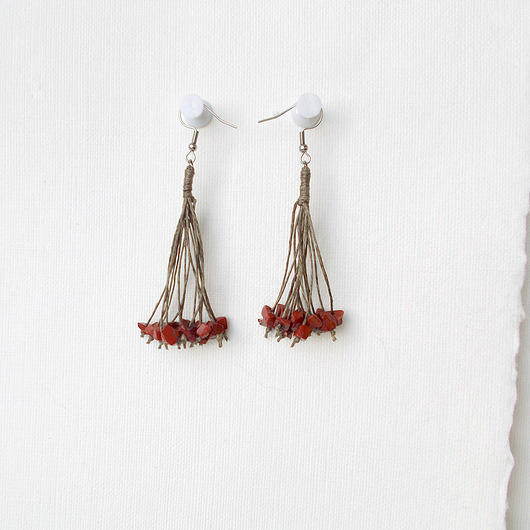 kolczyki z kamieniami Ciemna cegła Kolczyki lniane