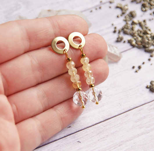 kolczyki z kamieniami Cytryn OBFITOŚĆ stal szlachetna