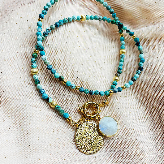 korale NASZYJNIK TURKUS , naturalne turkusy złoto