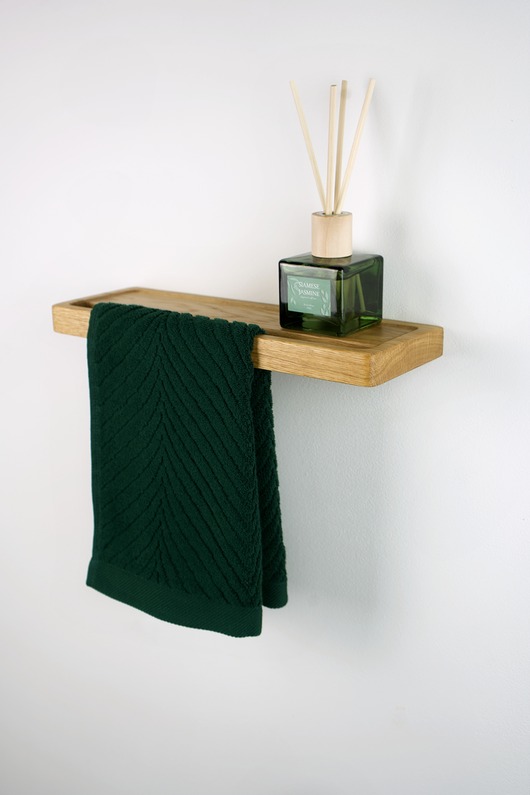 wieszaki Mała półka do łazienki z uchwytem na ręcznik  dębowa