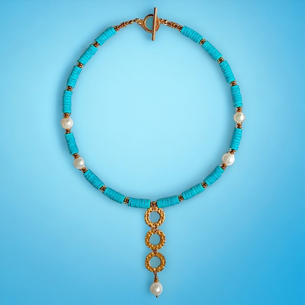 kolie LIMITOWANY naszyjnik : kolekcja summer ocean : PERŁY & LAWA turkusowa II