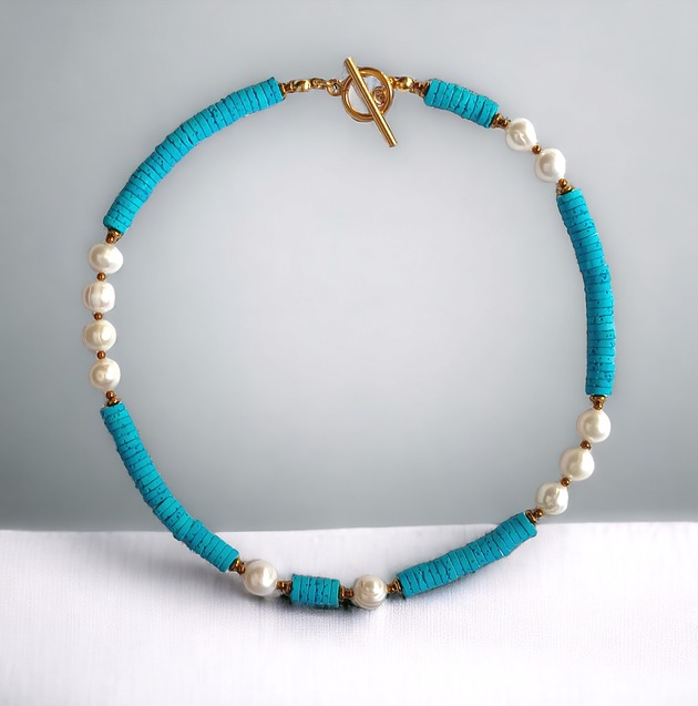 kolie Naszyjnik : kolekcja summer ocean : PERŁY & LAWA turkusowa