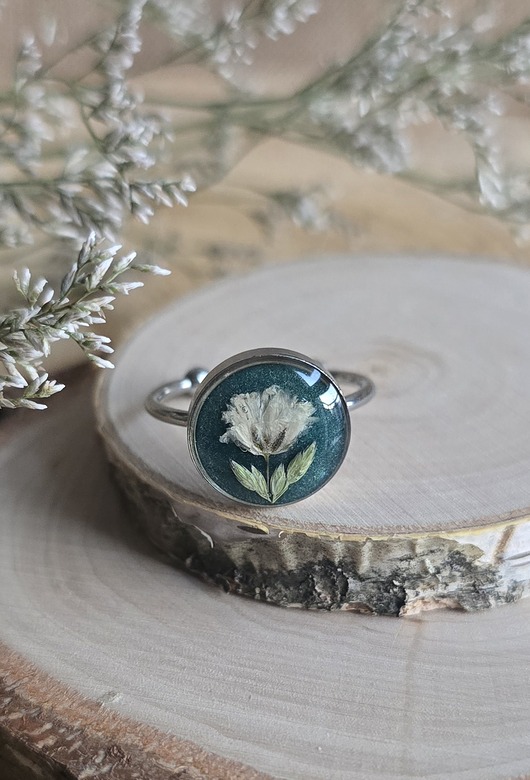 pierścionek z żywicy Wieczny kwiat pierścionek srebrny gipsówka prawdziwy żywica