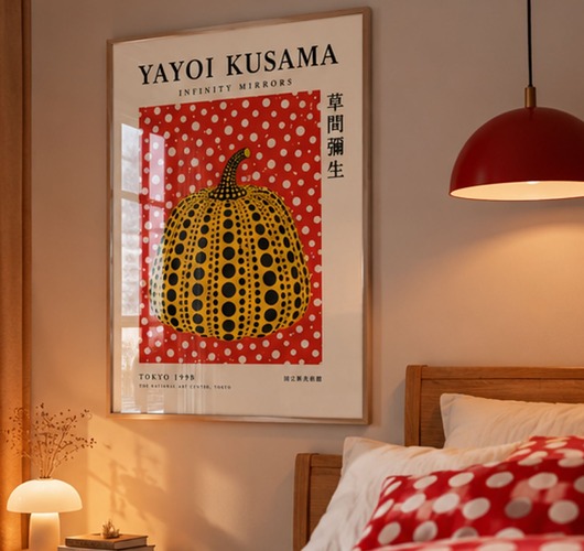 plakaty PLAKAT japoński, Yayoi Kusama retro  Poster,  dynia w kropki