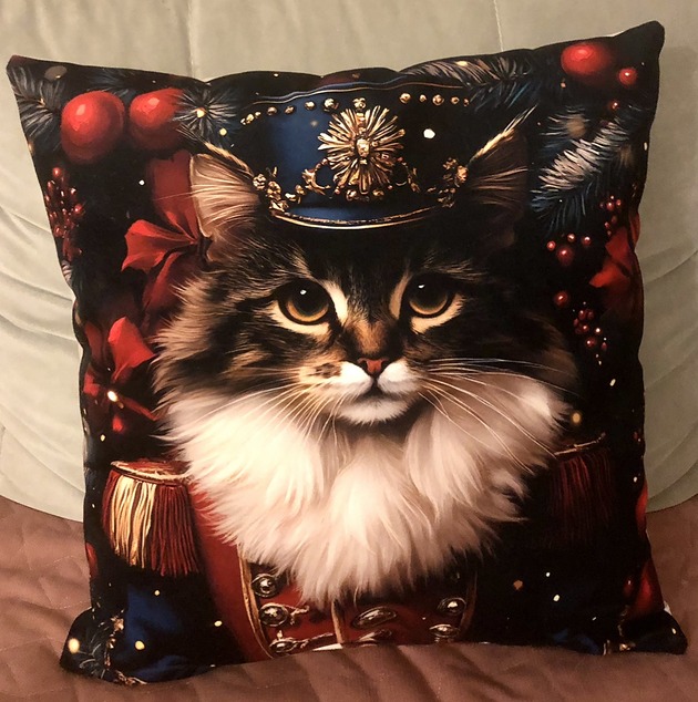 poduszki z grafiką Poduszka gwiazdkowa ze świątecznym kotem