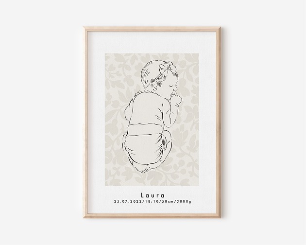 obrazy i plakaty do pokoju dziecięcego Metryczka - PLAKAT LINE ART Dziewczynka