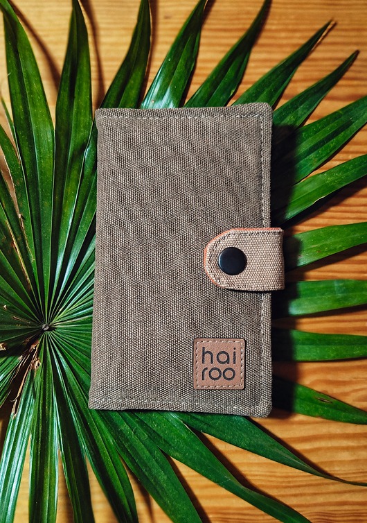 portfele damskie Portfel FUKU z bawełny canvas i bawełny drelich brązowy