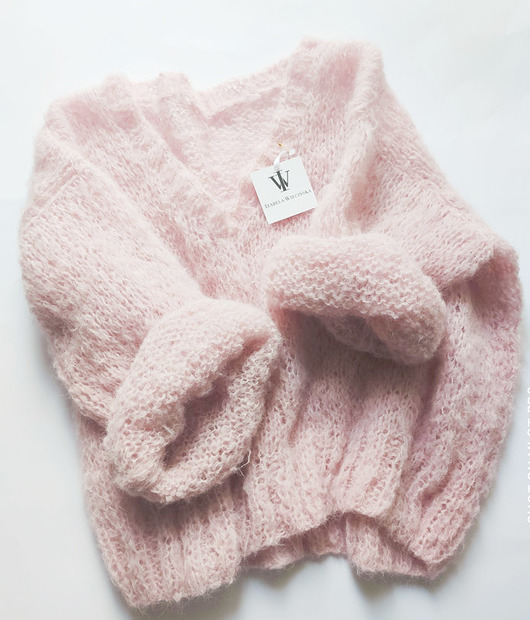 swetry damskie  Różowy sweter handmade z alpaki a'la moher